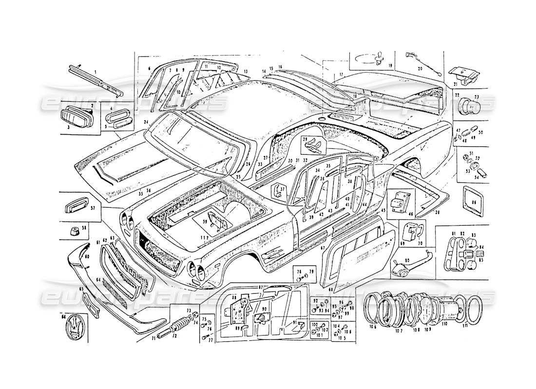 a part diagram from the maserati 3500 gt parts catalogue