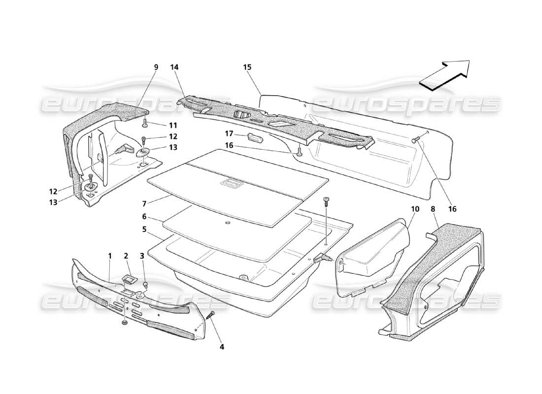 maserati qtp. (2003) 4.2 trunk hood carpets part diagram