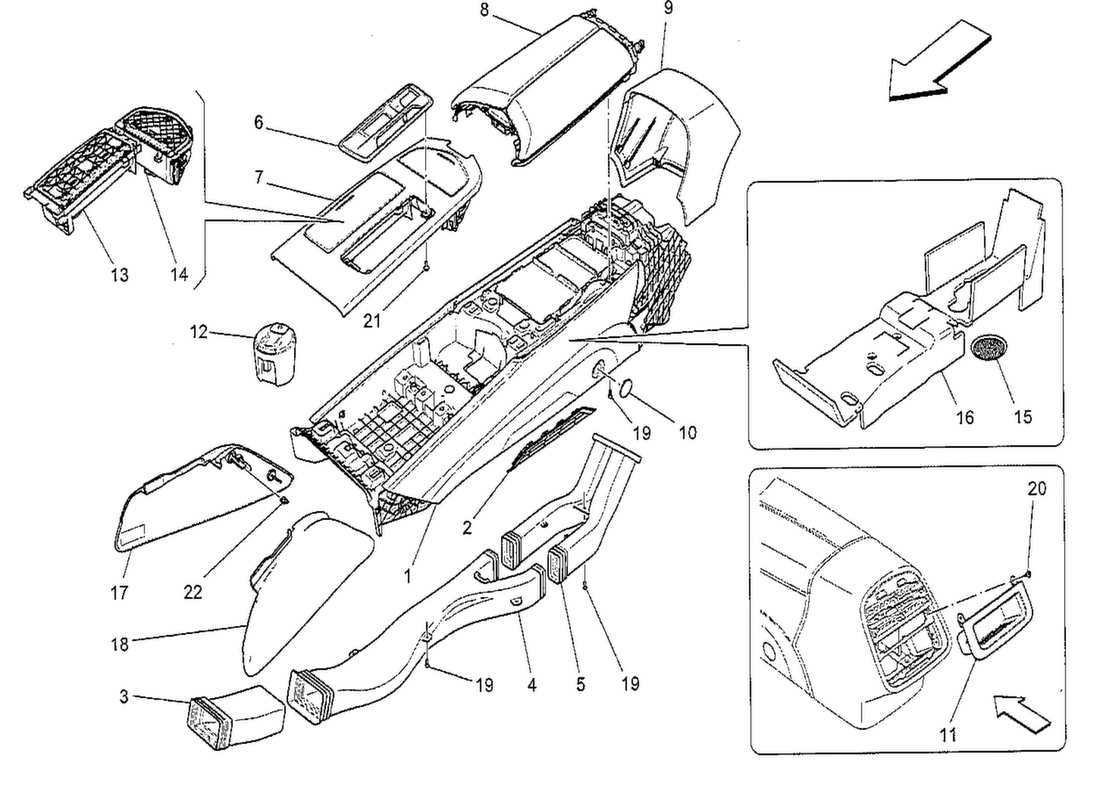 maserati qtp. v8 3.8 530bhp 2014 accessory console and centre console part diagram