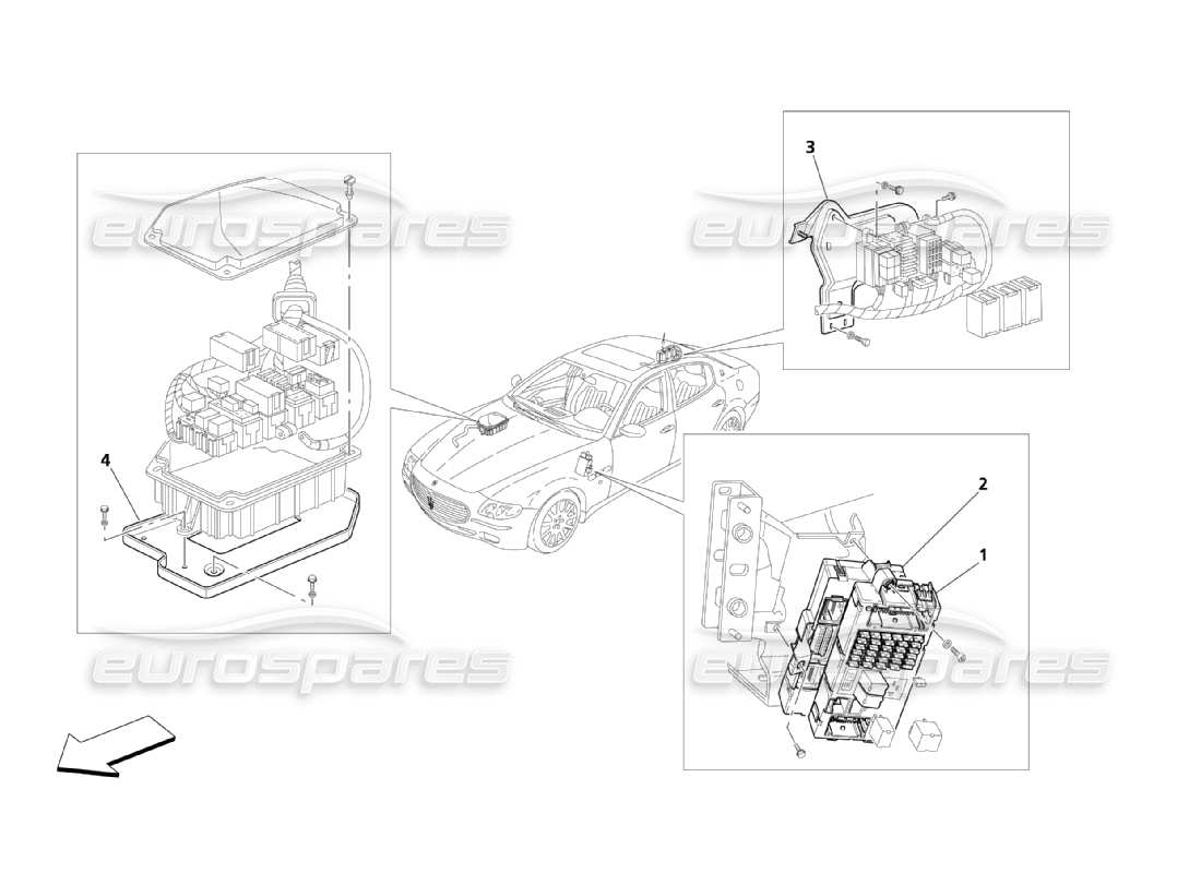 maserati qtp. (2003) 4.2 relays, fuses and cases part diagram