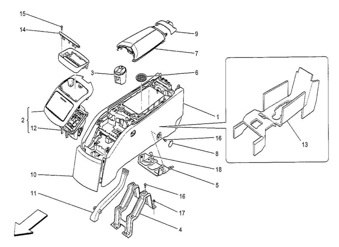 maserati qtp. v8 3.8 530bhp 2014 glove compartments part diagram