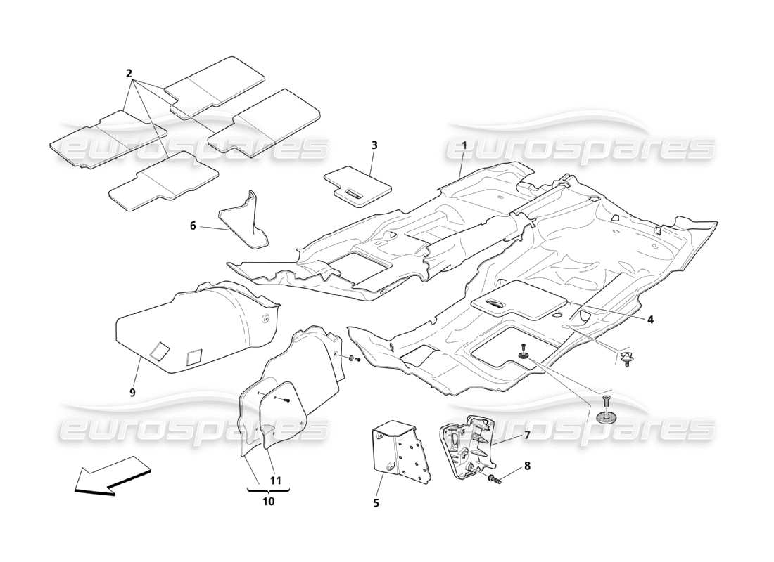 maserati qtp. (2003) 4.2 passengers compartment carpets part diagram