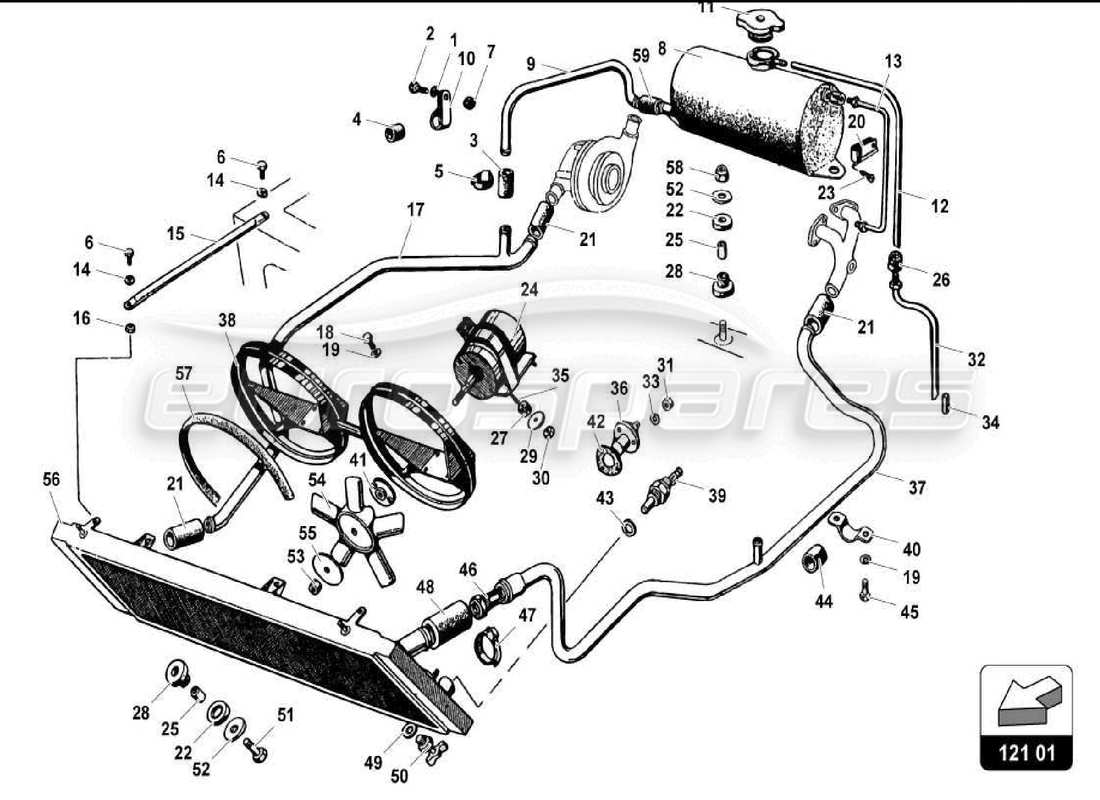 lamborghini miura p400s water cooling system part diagram