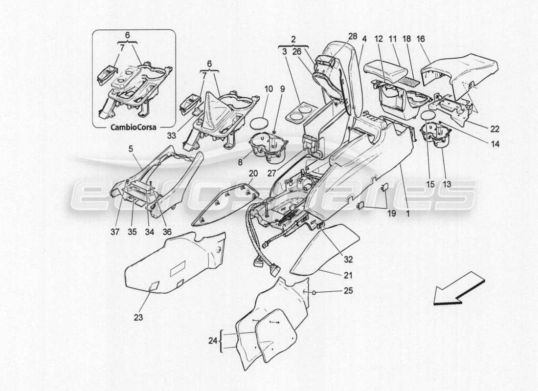 maserati granturismo special edition accessory console and centre console part diagram