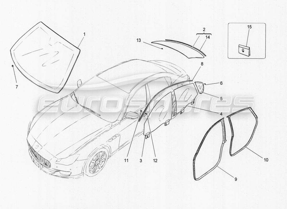 maserati qtp. v8 3.8 530bhp auto 2015 windows and window strips part diagram