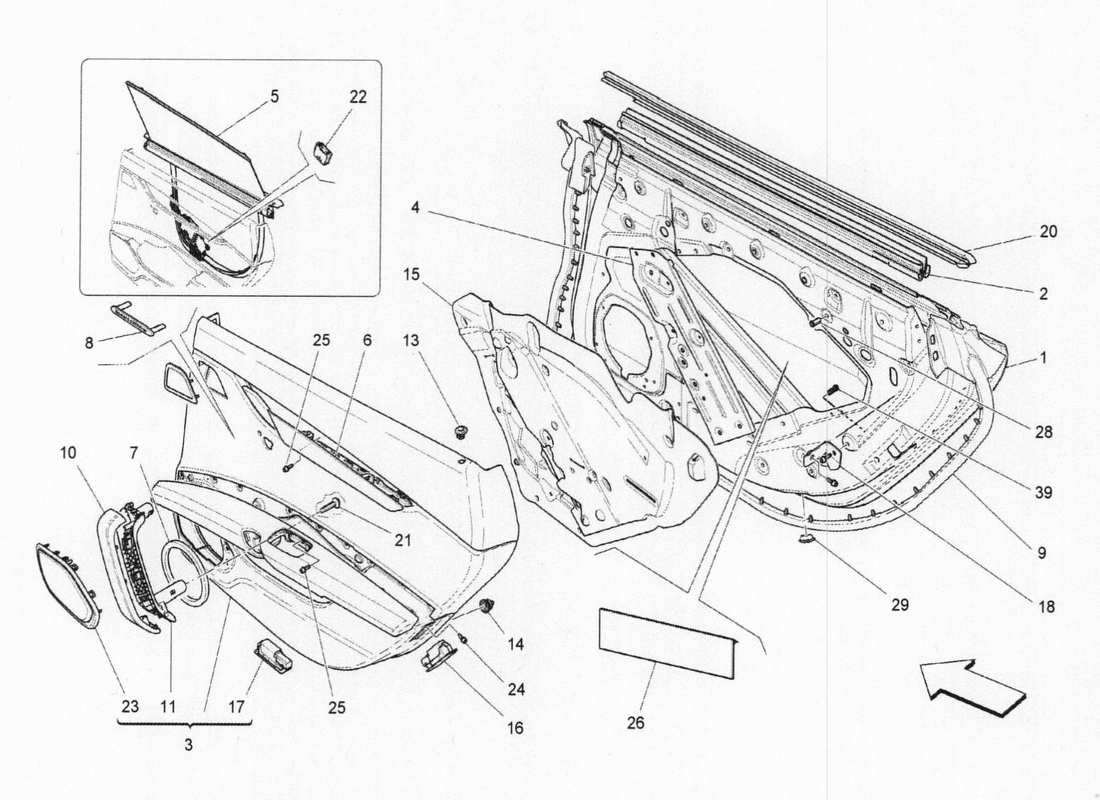 maserati qtp. v6 3.0 bt 410bhp 2015 rear doors: trim panels part diagram