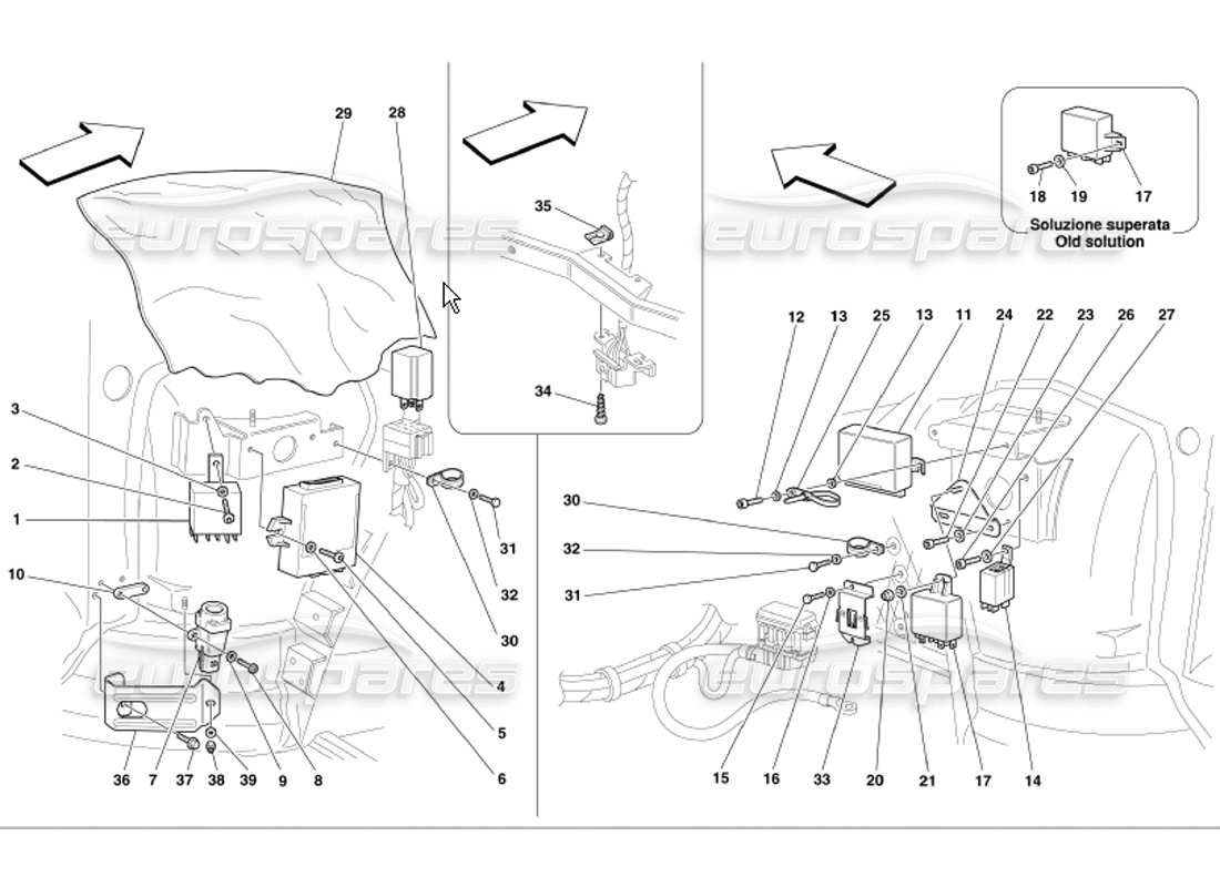 ferrari 360 modena front passengers compartment control stations part diagram