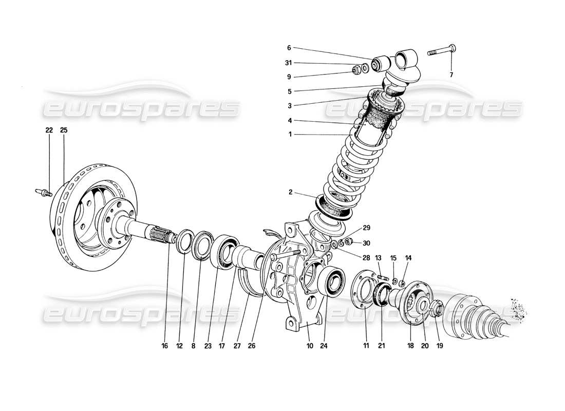 ferrari 328 (1985) rear suspension - shock absorber and brake disc part diagram