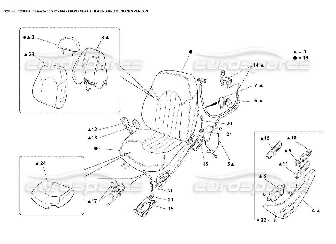 maserati 3200 gt/gta/assetto corsa front seats: heated memory part diagram