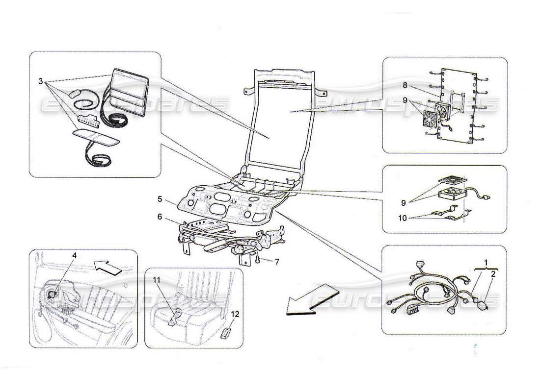 maserati qtp. (2010) 4.2 rear seats: mechanics and electronics part diagram