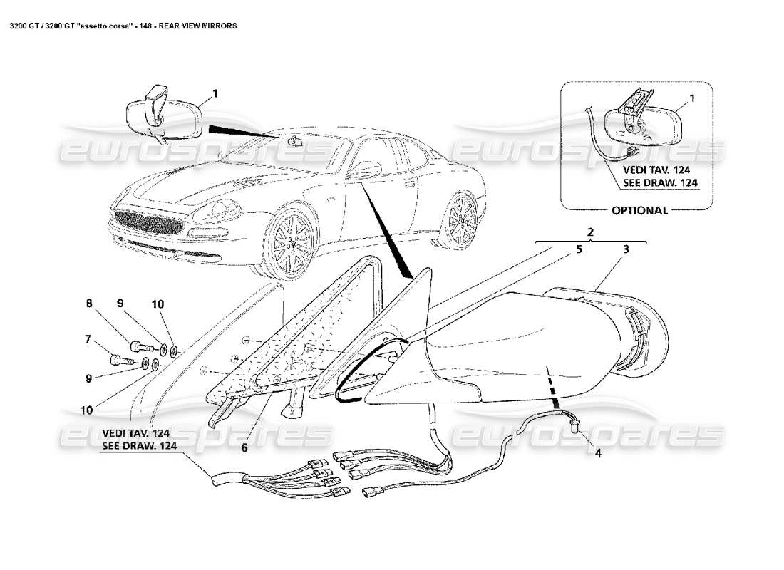 maserati 3200 gt/gta/assetto corsa rear view mirrors part diagram