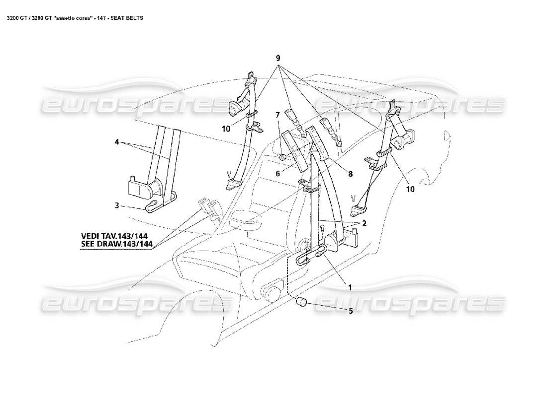 maserati 3200 gt/gta/assetto corsa seat belts part diagram