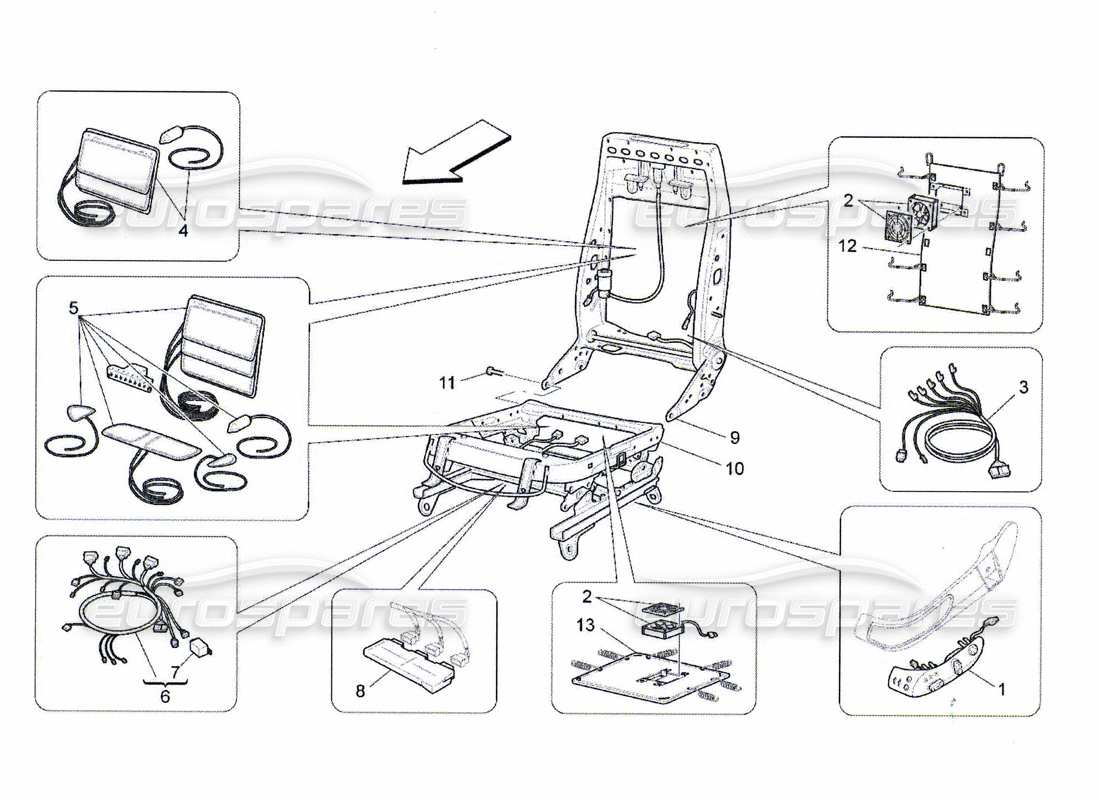 maserati qtp. (2010) 4.7 front seats: mechanics and electronics part diagram