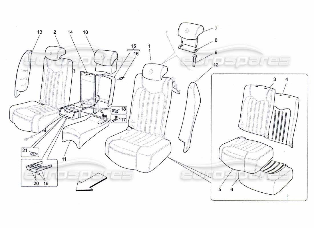 maserati qtp. (2010) 4.7 rear seats: trim panels part diagram