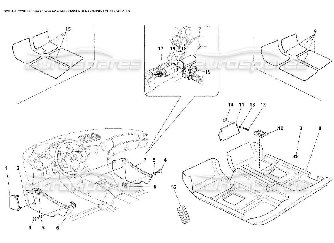 maserati 3200 gt/gta/assetto corsa carpets: cockpit part diagram