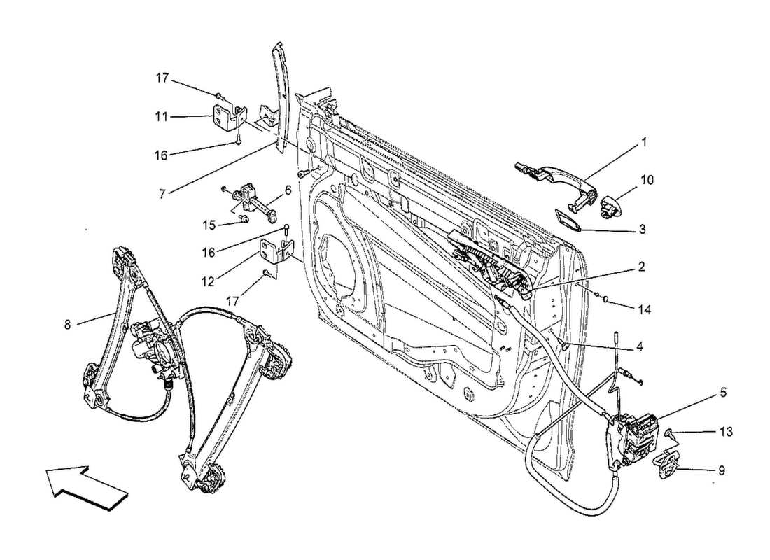 maserati qtp. v8 3.8 530bhp 2014 front doors: mechanisms part diagram