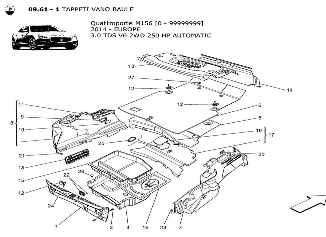 maserati qtp. v6 3.0 tds 250bhp 2014 luggage compartment mats part diagram