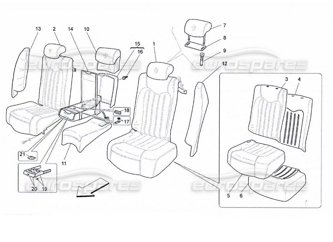 maserati qtp. (2010) 4.2 rear seats: trim panels part diagram