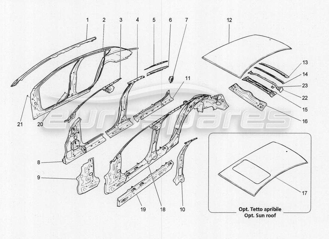 maserati qtp. v8 3.8 530bhp 2014 auto bodywork and central outer trim panels part diagram