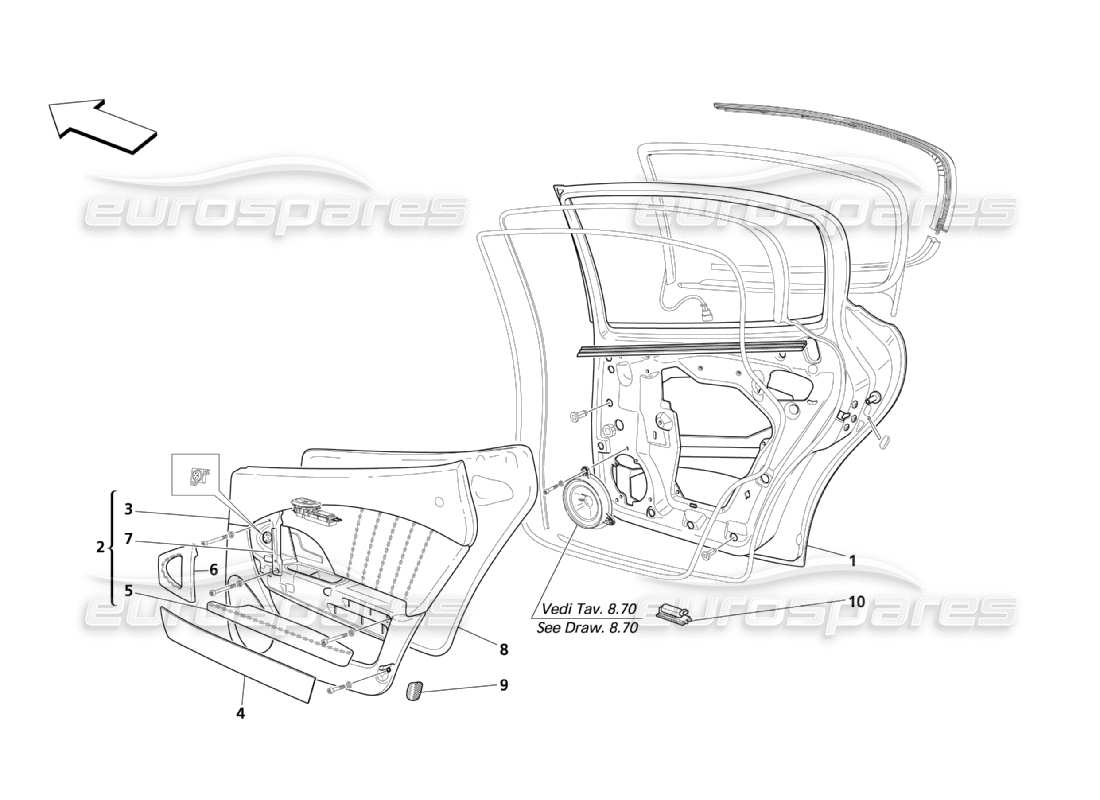 maserati qtp. (2003) 4.2 rear doors: panels part diagram