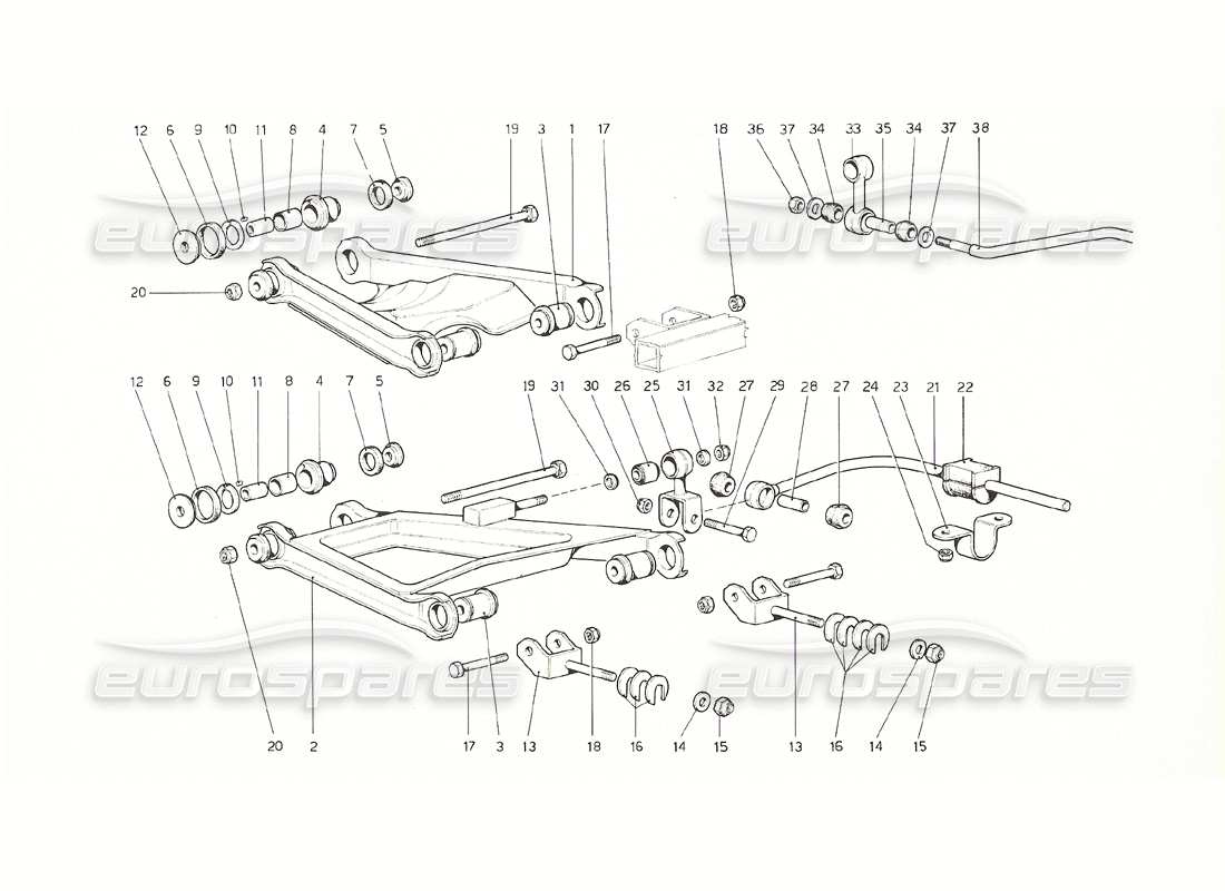 ferrari 308 gt4 dino (1976) rear suspension - wishbones part diagram