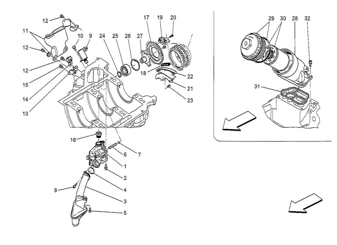 maserati qtp. v8 3.8 530bhp 2014 lubrication system: pump and filter part diagram