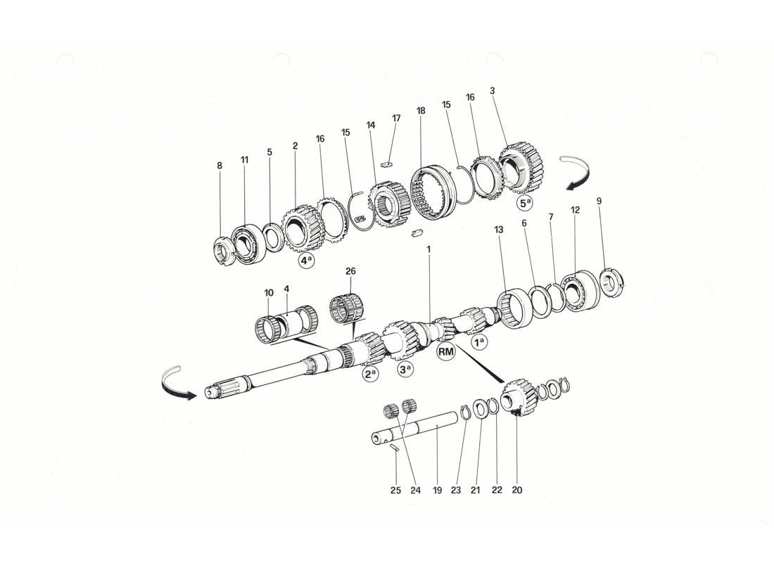 ferrari 208 gtb gts main shaft gears part diagram