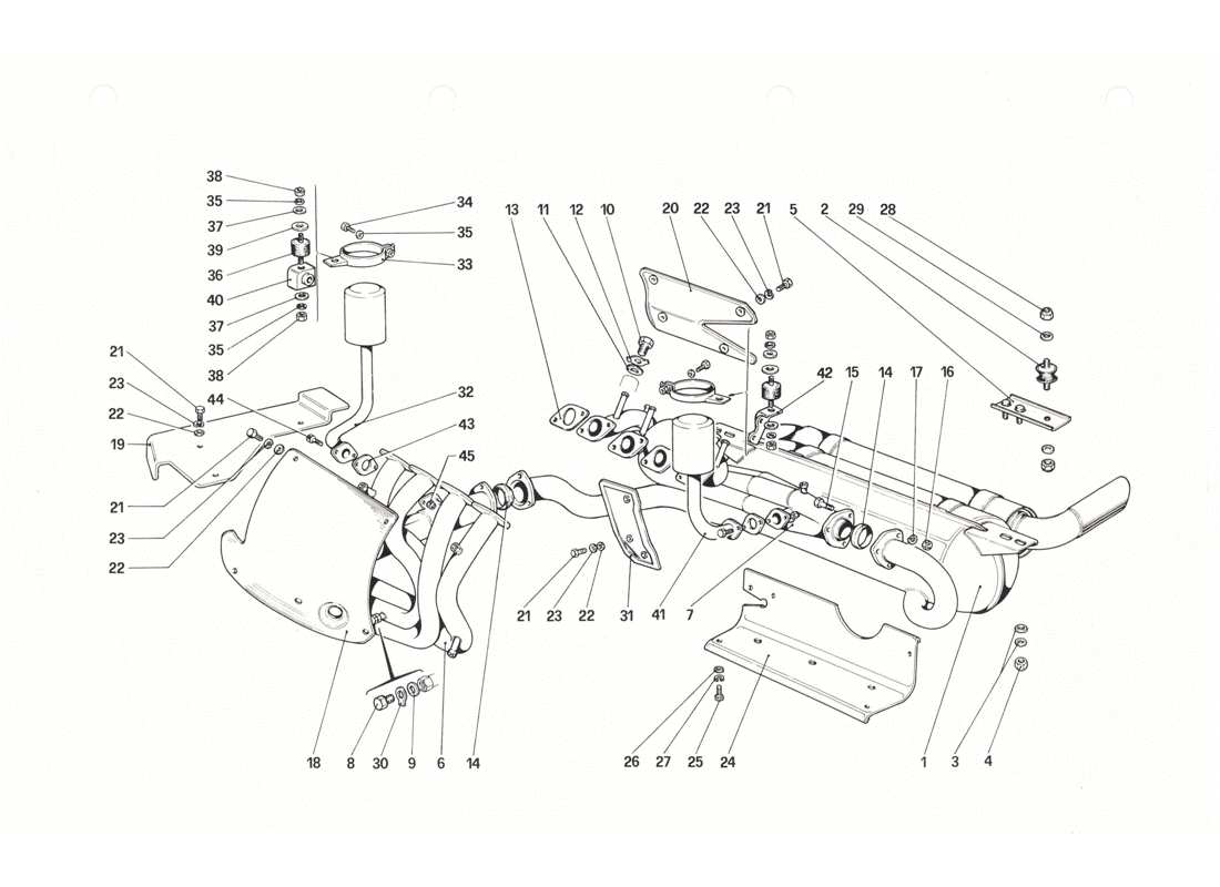 ferrari 208 gtb gts exhaust system part diagram