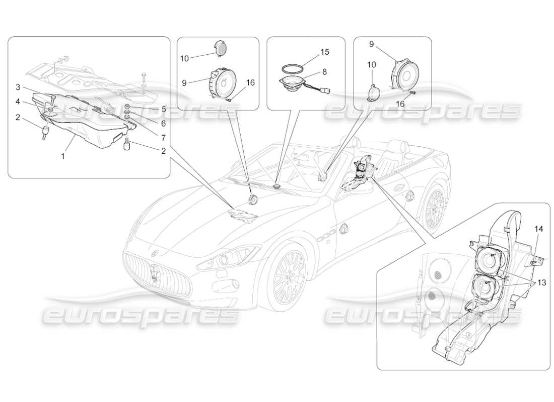 maserati grancabrio (2011) 4.7 sound diffusion system part diagram