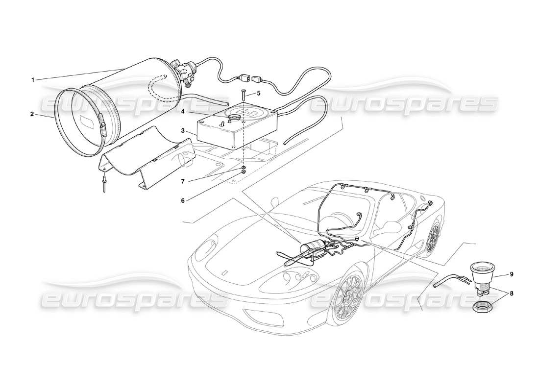 ferrari 360 challenge (2000) fire-proof system part diagram