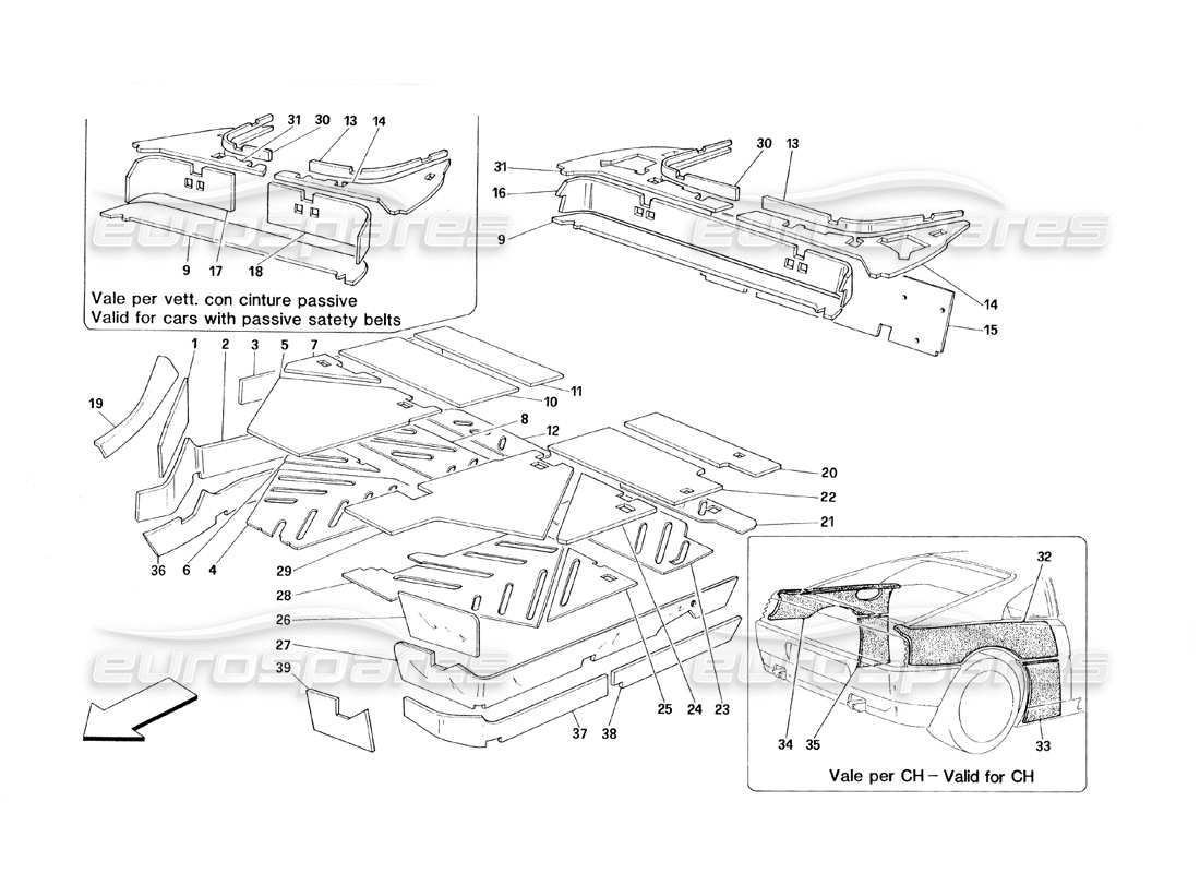 ferrari 348 (1993) tb / ts passengers compartment insulations part diagram