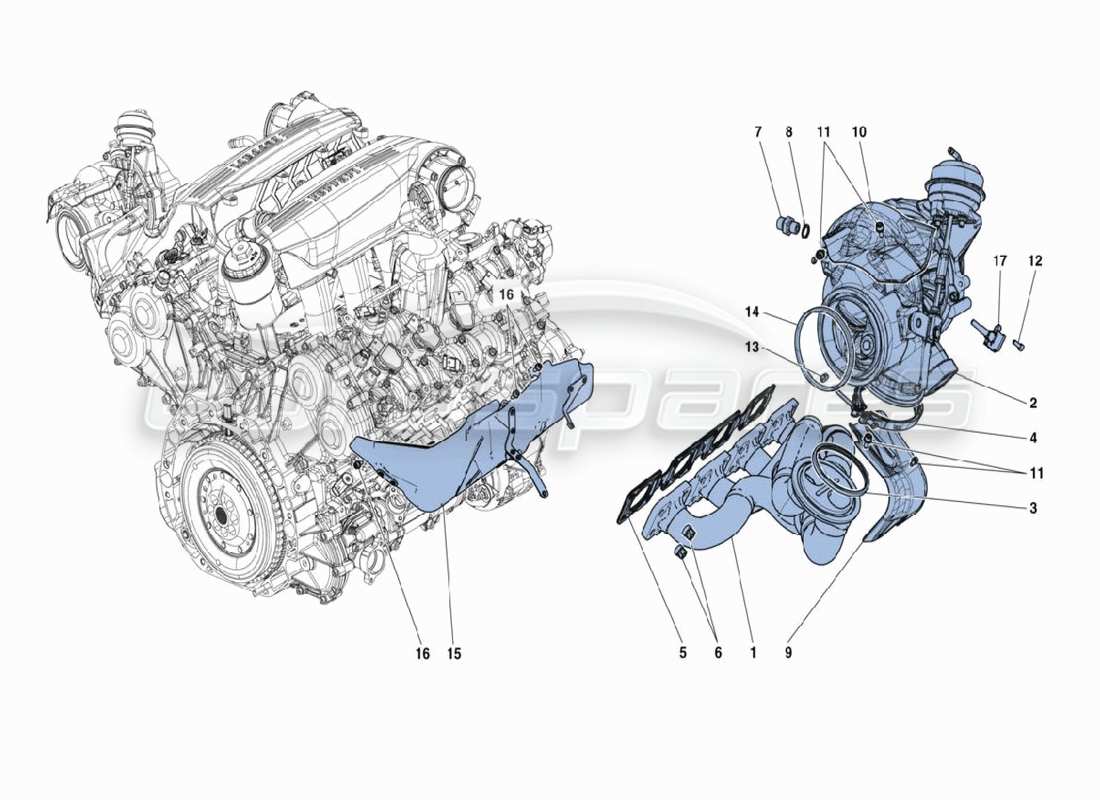 ferrari 488 challenge turbocharger part diagram