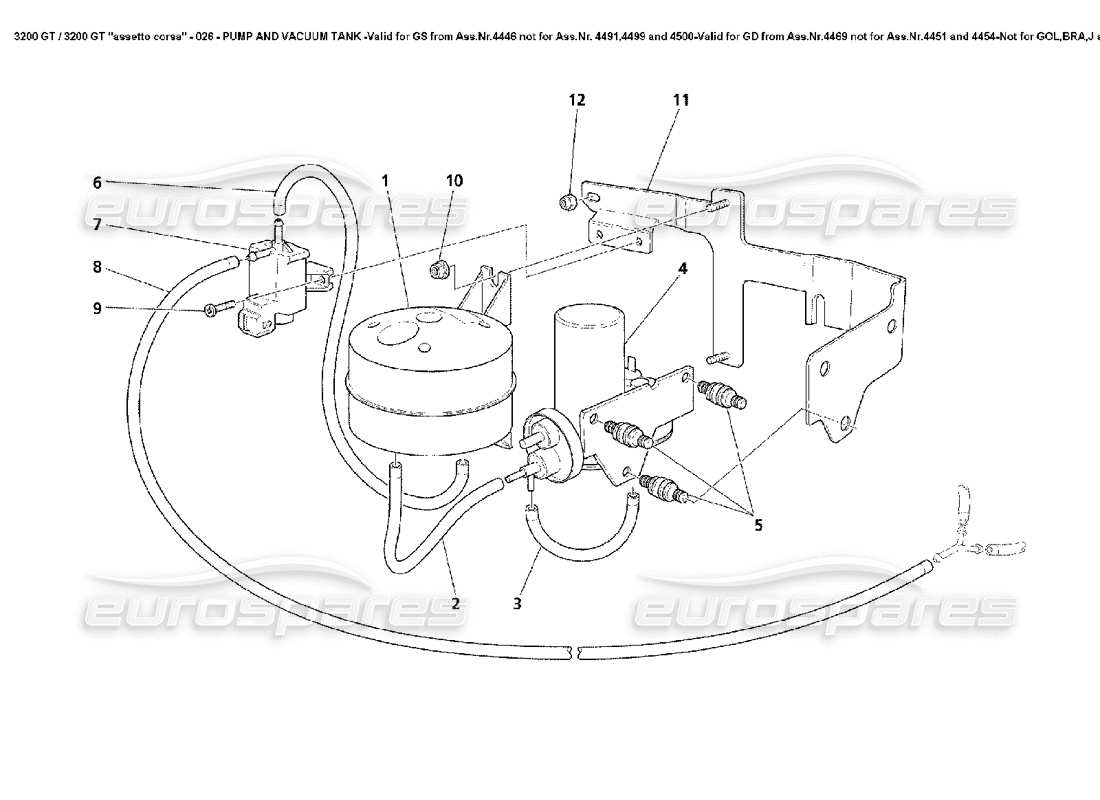 maserati 3200 gt/gta/assetto corsa pump and vacuum tank -valid for gs from ass.nr.4446 not for ass.nr. 4491,4499 and 4500-valid for gd from 4469 not for ass.nr.4451 and 4454-not for gol,bra,j and aus- part diagram