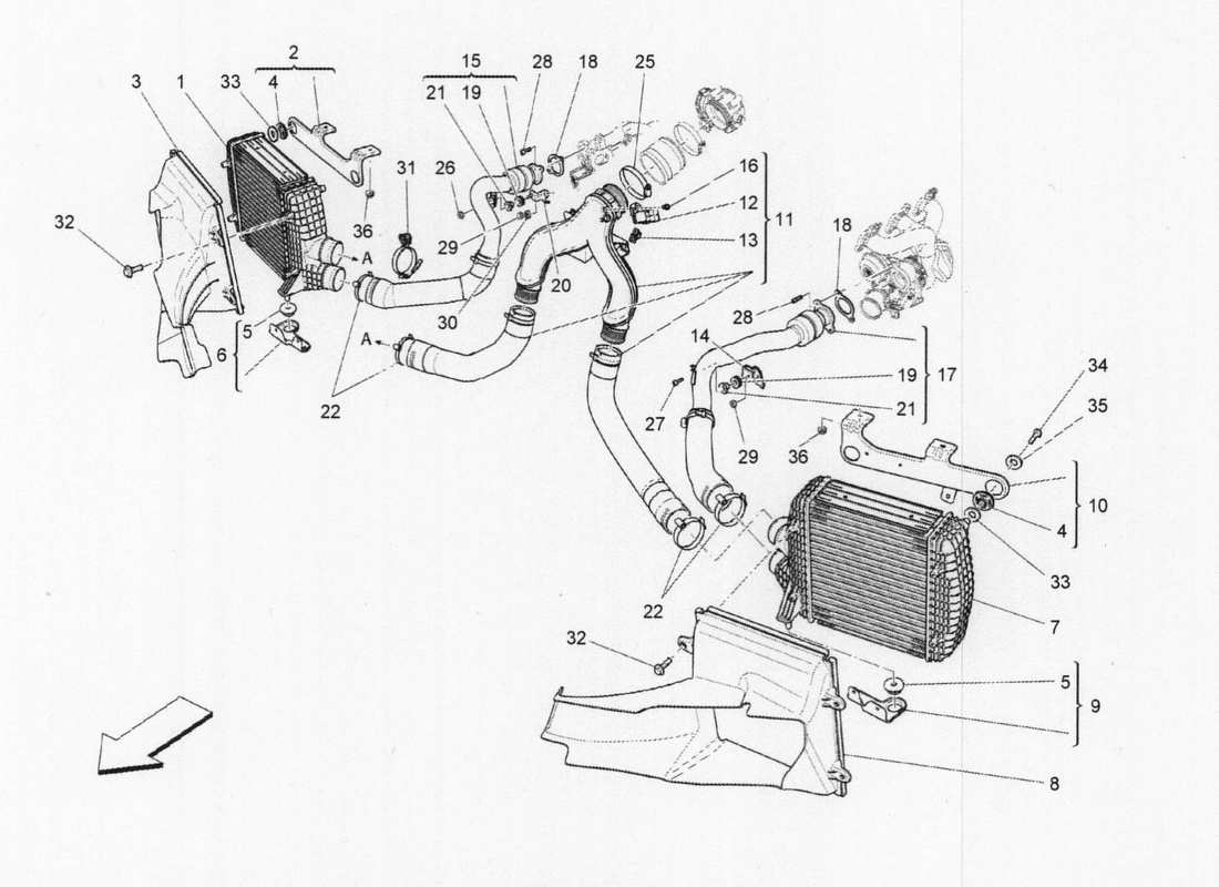 maserati qtp. v6 3.0 bt 410bhp 2015 intercooling system part diagram