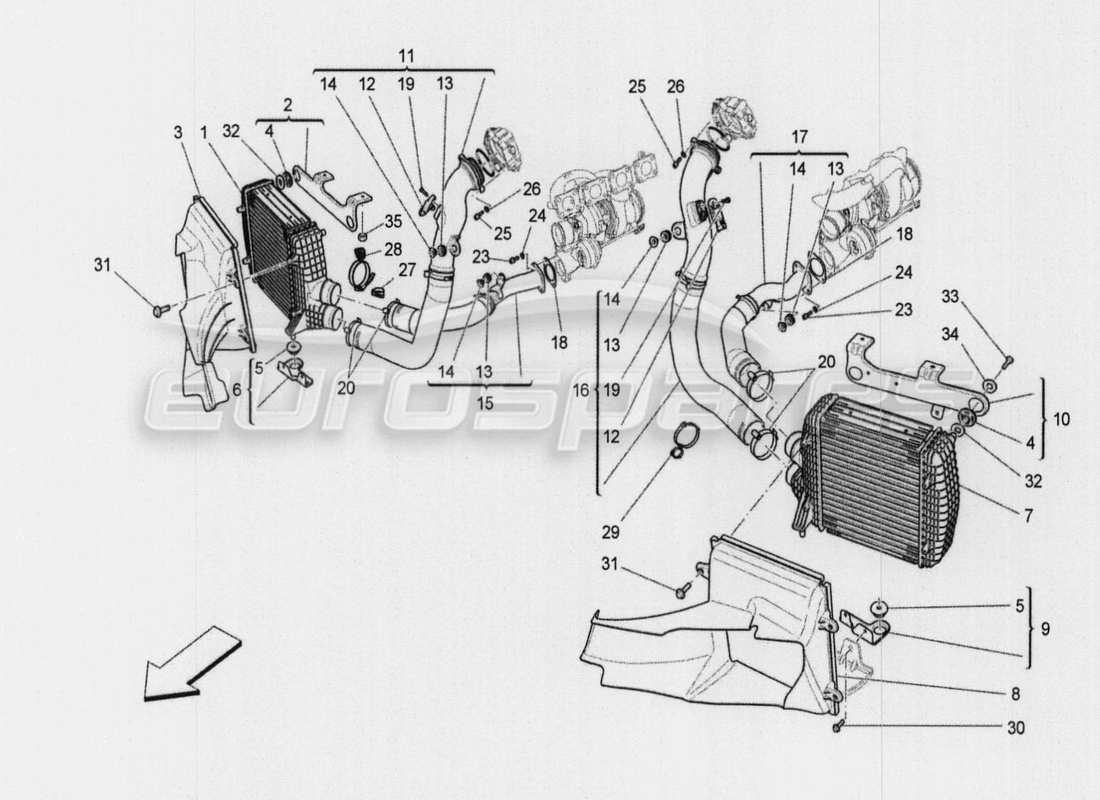 maserati qtp. v8 3.8 530bhp auto 2015 intercooler system part diagram