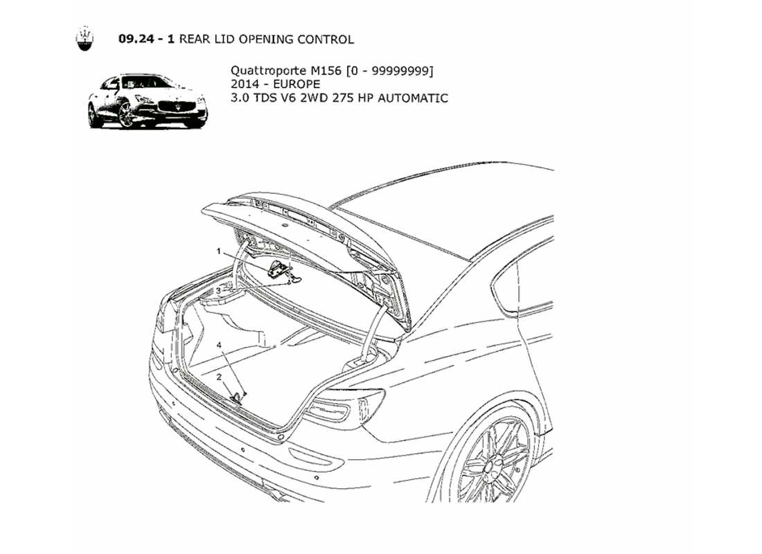 maserati qtp. v6 3.0 tds 275bhp 2014 rear lid opening control part diagram