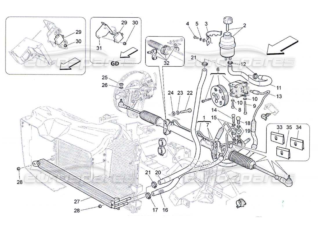 maserati qtp. (2010) 4.7 steering box and hydraulic steering pump part diagram