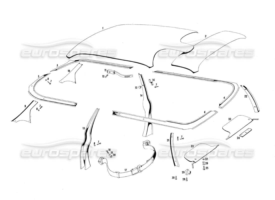 maserati qtp.v8 4.7 (s1 & s2) 1967 top upholstery part diagram