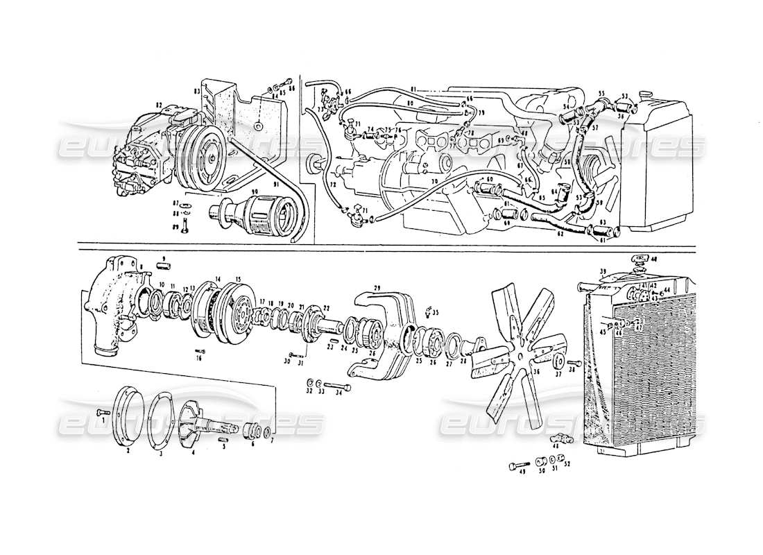 maserati 3500 gt water pump and fand part diagram