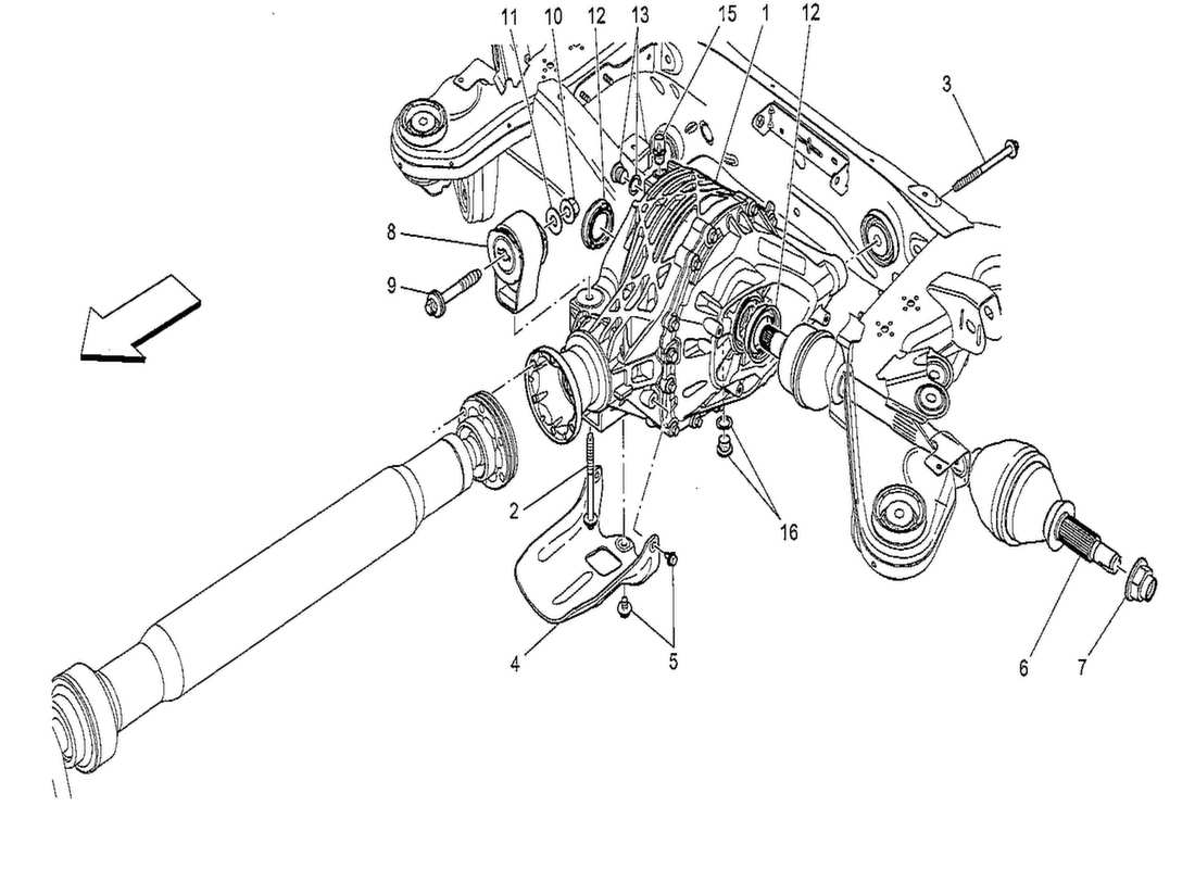 maserati qtp. v8 3.8 530bhp 2014 differential and rear axle shafts part diagram