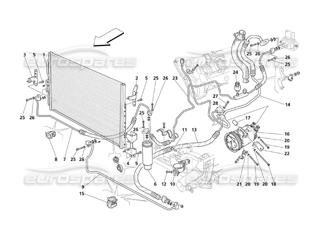 maserati qtp. (2003) 4.2 a.c. group: engine compartment parts part diagram