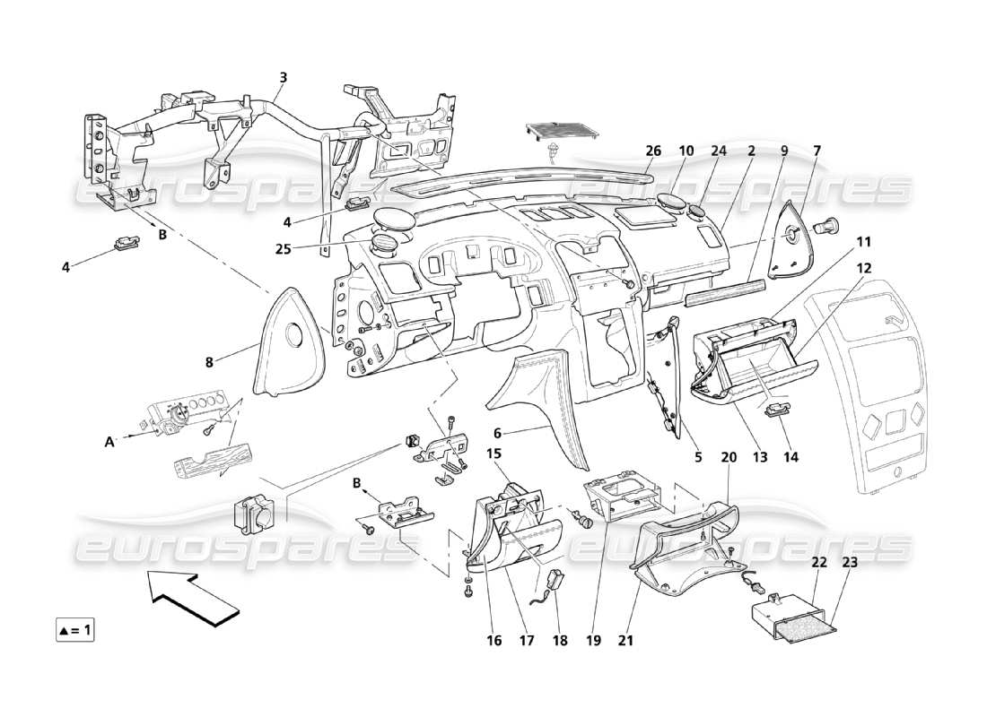 maserati qtp. (2003) 4.2 dashboard assembly part diagram