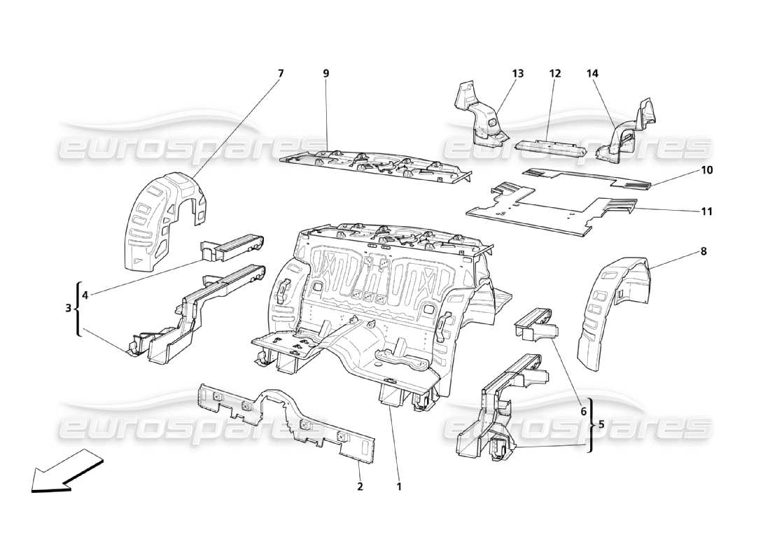 maserati qtp. (2003) 4.2 rear structural parts part diagram