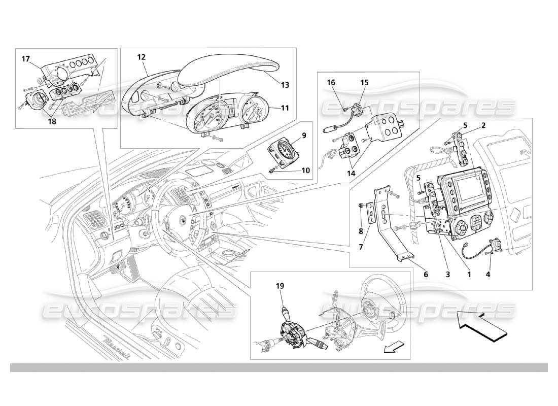 maserati qtp. (2003) 4.2 dashboard services part diagram