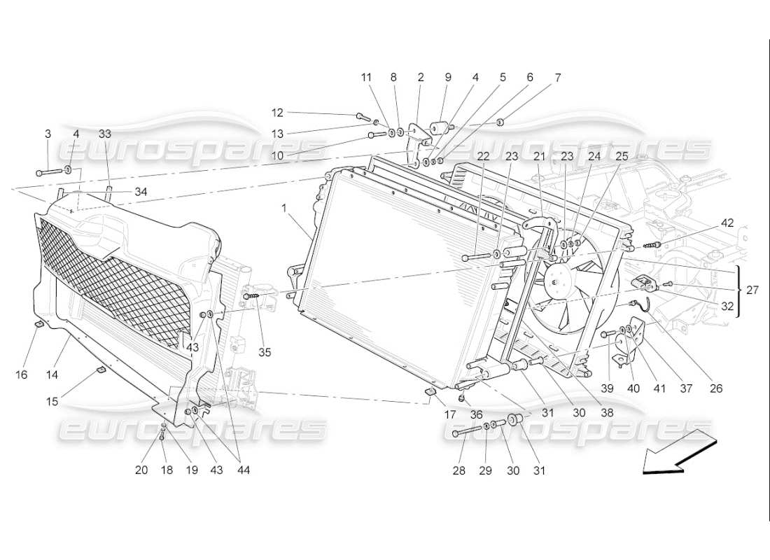 maserati qtp. (2009) 4.7 auto cooling: air radiators and ducts part diagram