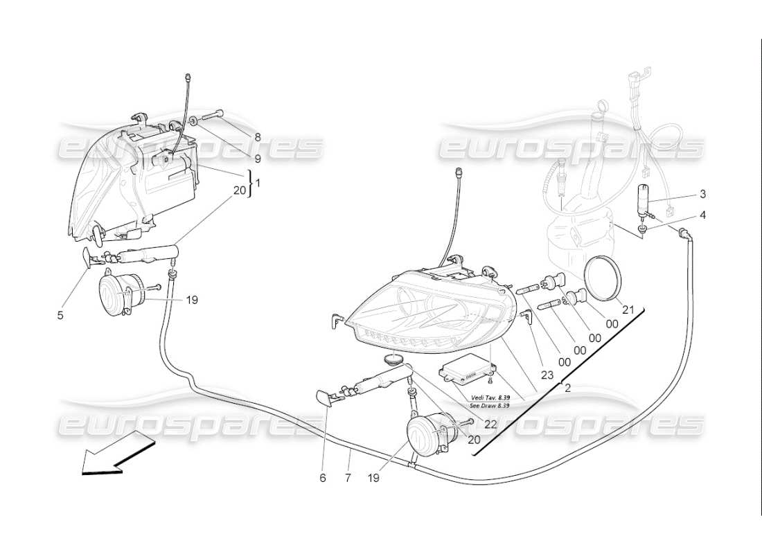 maserati qtp. (2009) 4.7 auto headlight clusters part diagram