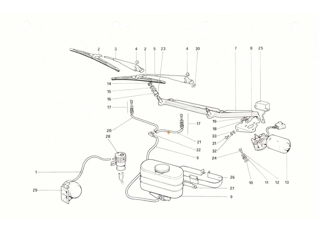 ferrari 208 gtb gts windshield wiper, washer and horn part diagram