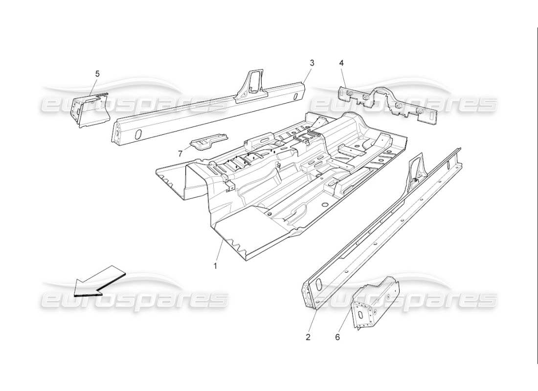 maserati qtp. (2010) 4.7 auto central structural frames and sheet panels part diagram