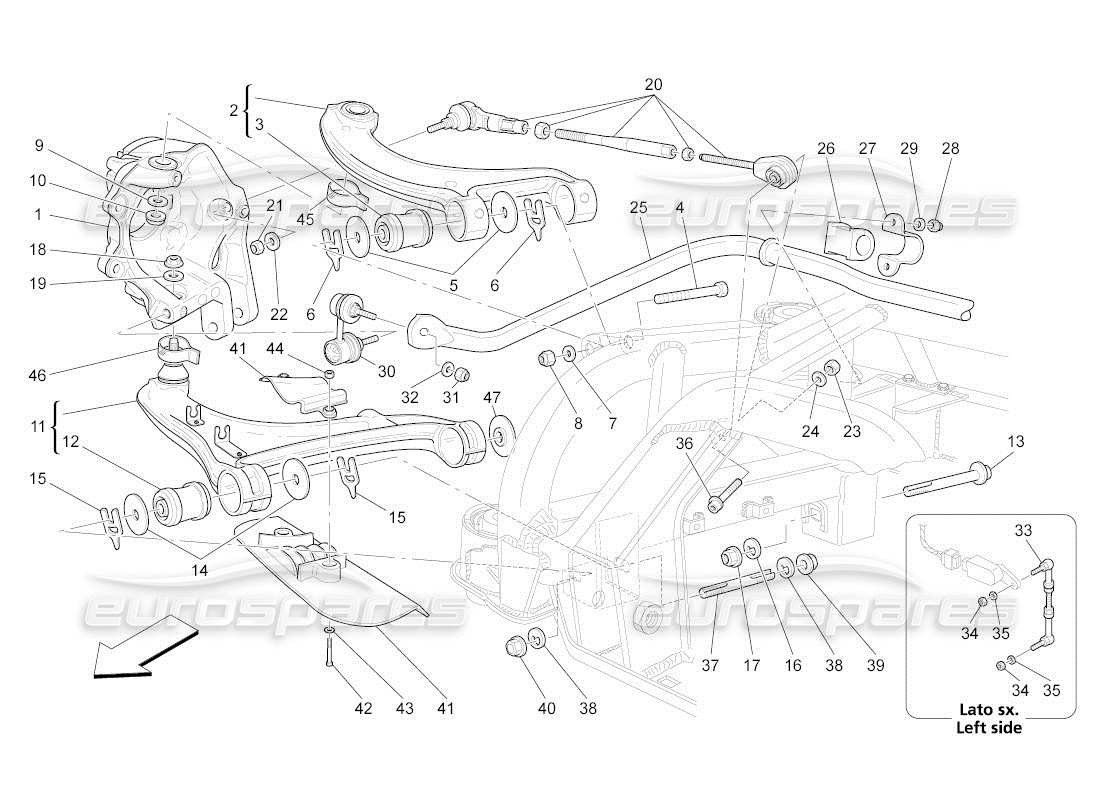 maserati qtp. (2011) 4.2 auto rear suspension part diagram