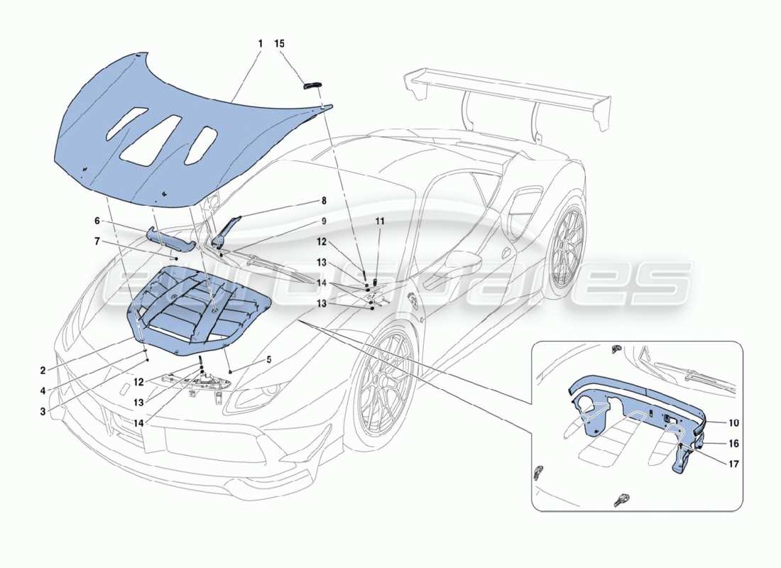 ferrari 488 challenge front hood part diagram